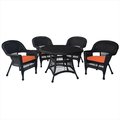 Jeco Jeco W00202D-A-G-FS016 5 Piece Espresso Wicker Dining Set - Orange Cushions W00202D-A-G-FS016